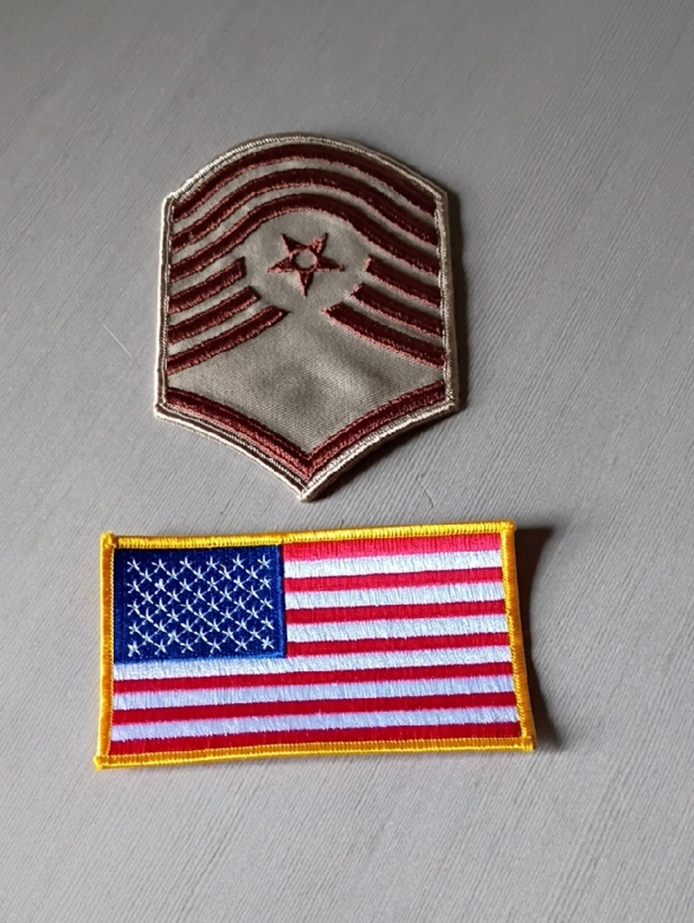 Maroon & Khaki Embroidered Star Chevron Patch And The U.S. Flag Patch